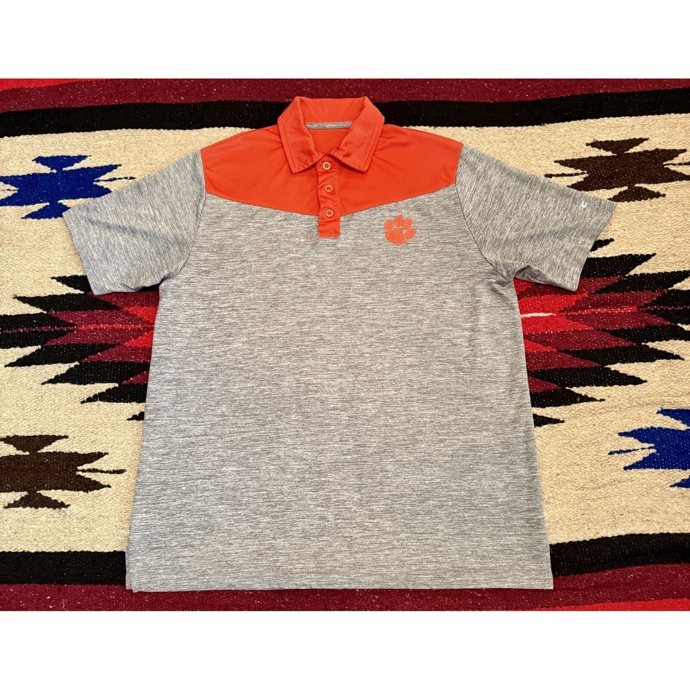 Clemson Tigers football  gray and orange performance polo mens Large